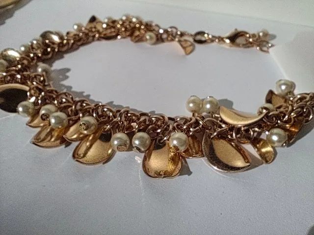 Pulseira folhada a ouro de folhas com perolas - Foto 3
