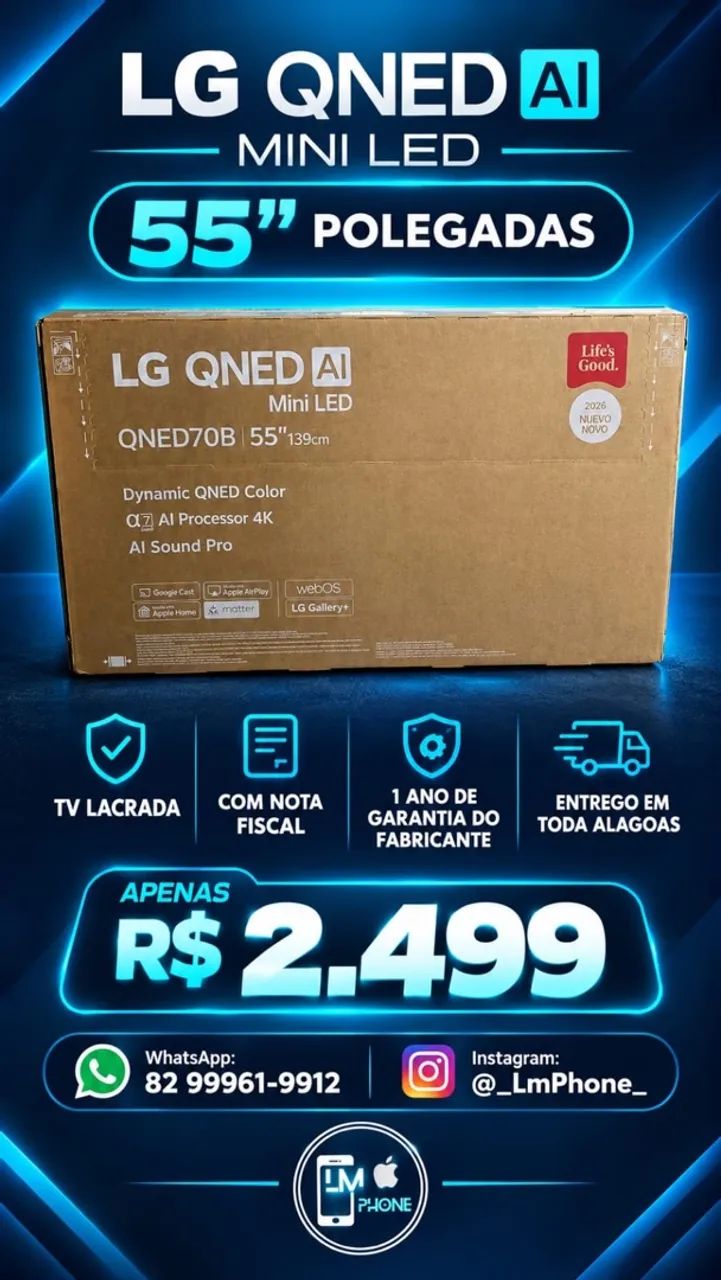 Smart TV LG QNED 55 Polegadas | Lacrada | Nota Fiscal | 1 ano de Garantia