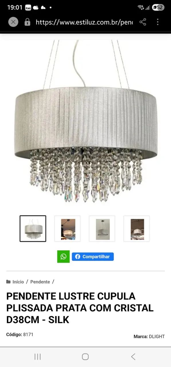 Lustre pendente cúpula com cristais - Foto 2
