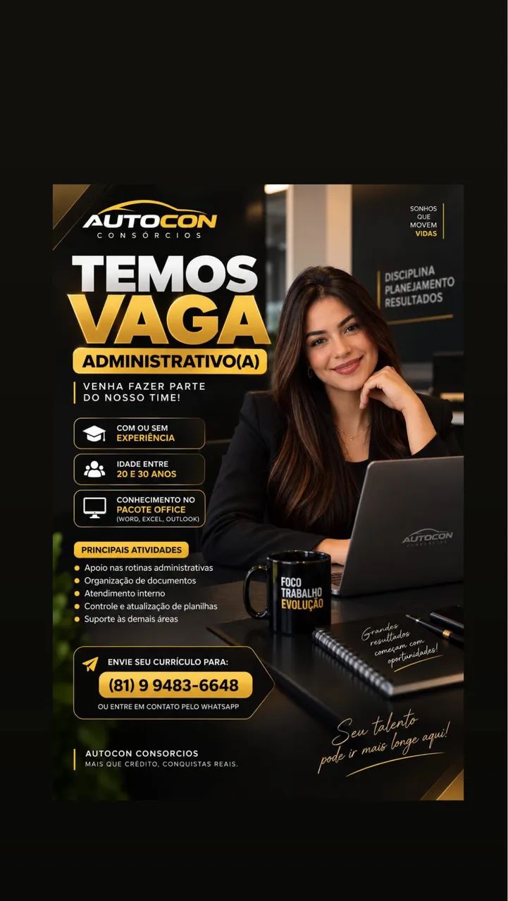 VAGA DE EMPREGO PARA ADMINISTRATIVO 