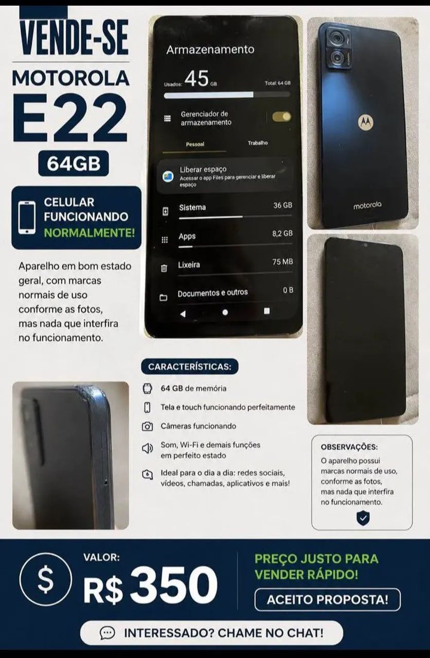 Motorola E22 64GB - Funcionando Perfeitamente/ Ótimo custo-benefício 
