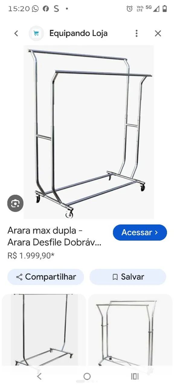 Arara inox com rodinhas  firmes dupla