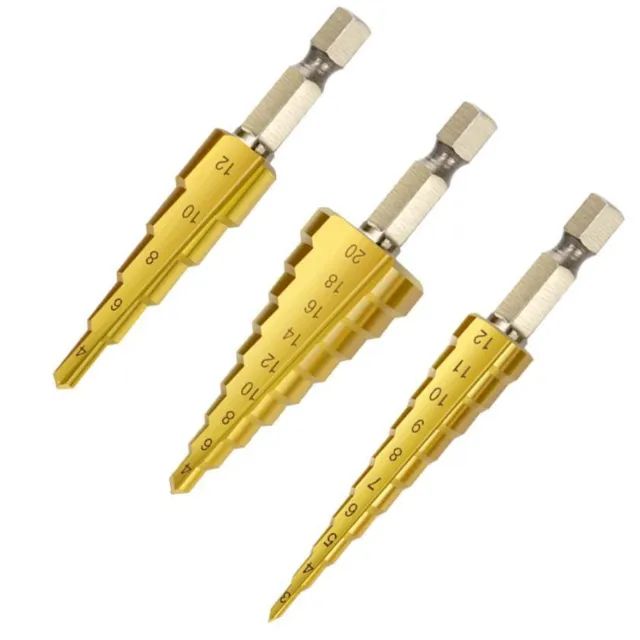 Brocas Escalonadas de Titânio de 4mm a 20mm - Kit com 3 Brocas _ FE45