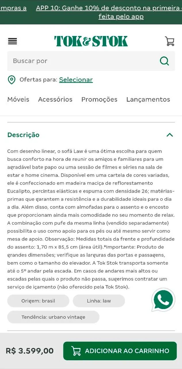 Sofá Law TOK & STOK muito barato! - Foto 5