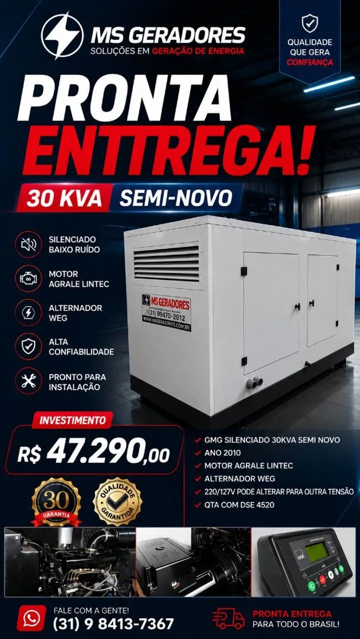 Vendo Gerador de Energia 30 kva