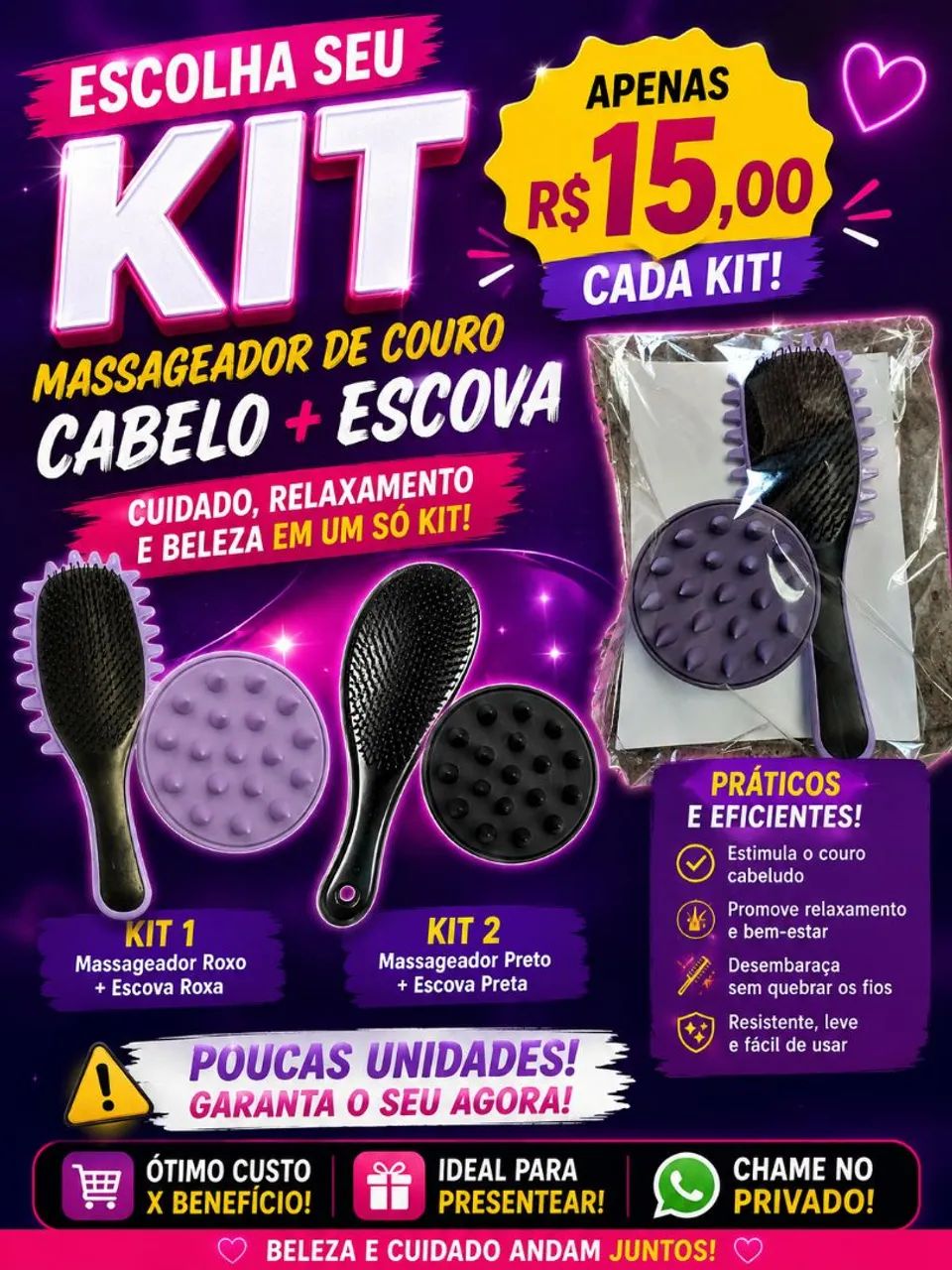 Kit escova com massageador capilar