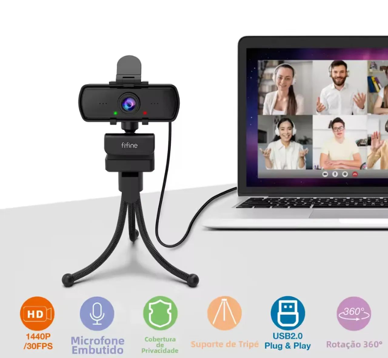Webcam Fifine K420 2k 1440p C/ Tripe E Microfone Embutido Cor Preto - Foto 3