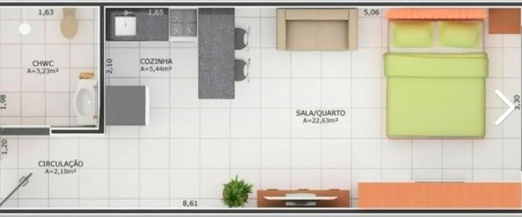 Apartamento studio com mobilia 501 Norte - Foto 5