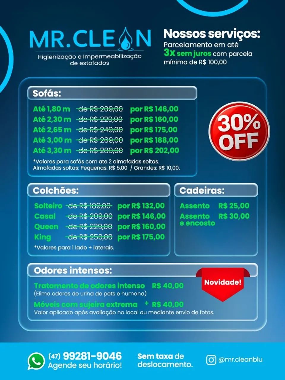 Serviço de higienização completa com impermeabilização 