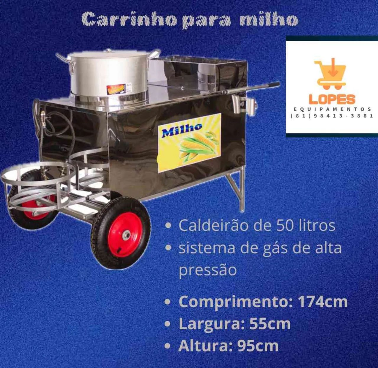 Carrinho de milho ou sopa inox com caldeirão 50 litros em até 10x sem juros no cartão 