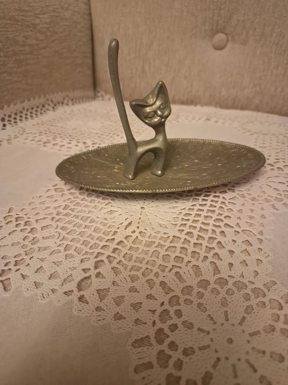 Suporte de anel de prata, vintage, em formato de gato - Foto 5