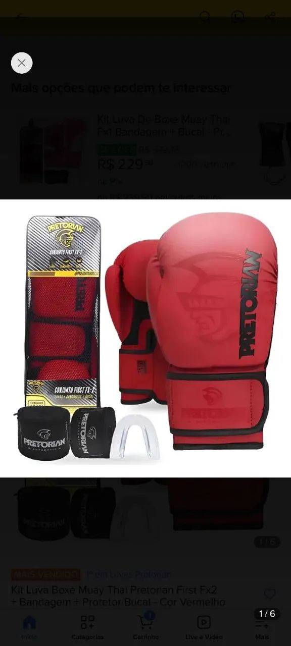 Kit de Luva Muay Thai/ Kickboxing/ Boxe