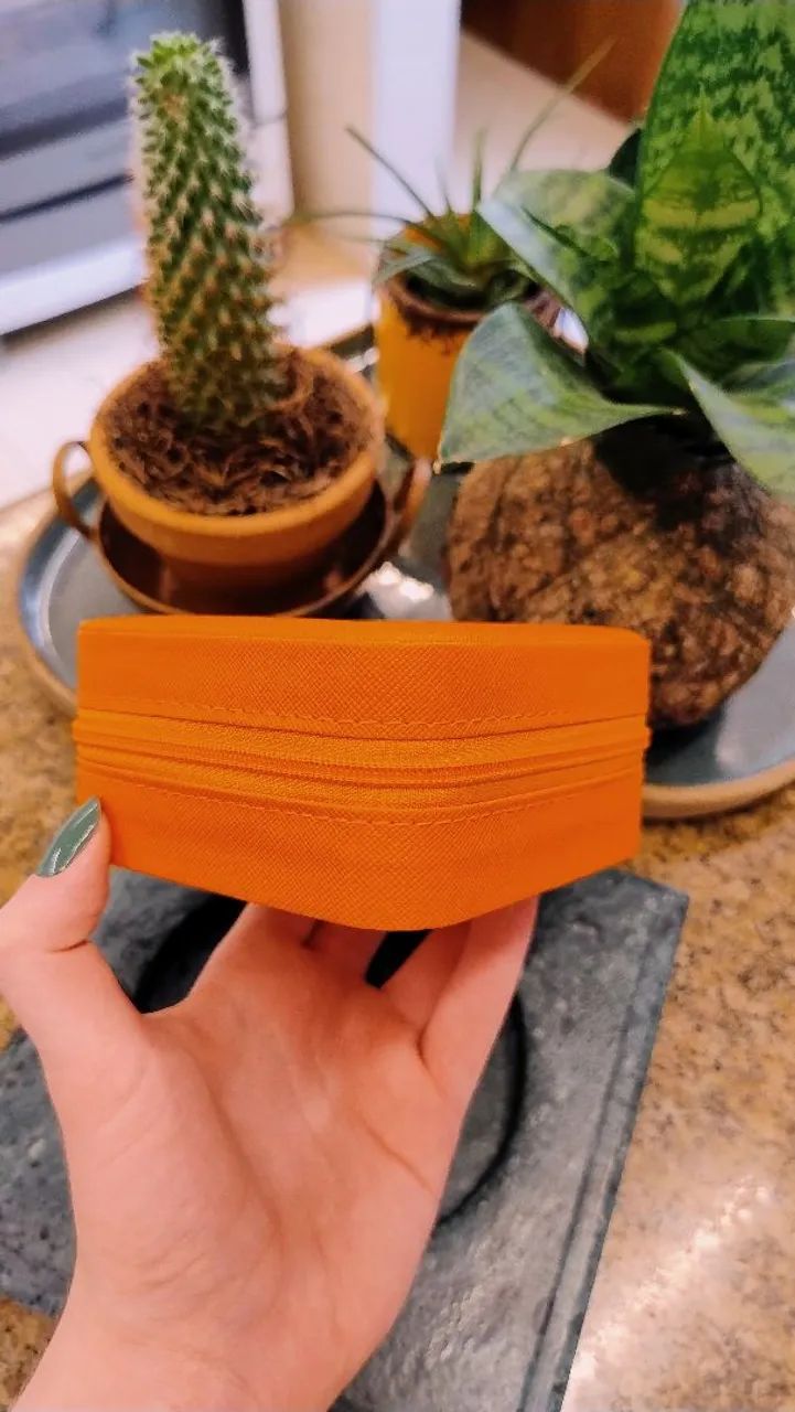 Porta-joias Laranja de Viagem com Divisórias e Zíper - Foto 4