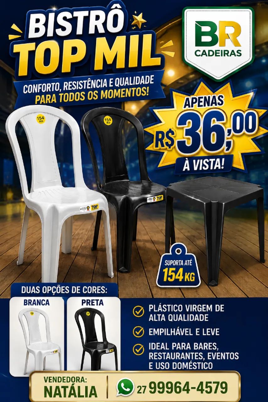 cadeiras plastica simples s/ braço 154 kg 
