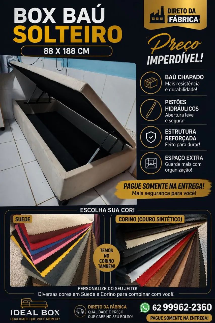 Box baú solteiro 88×188 - 28cm de profundidade 