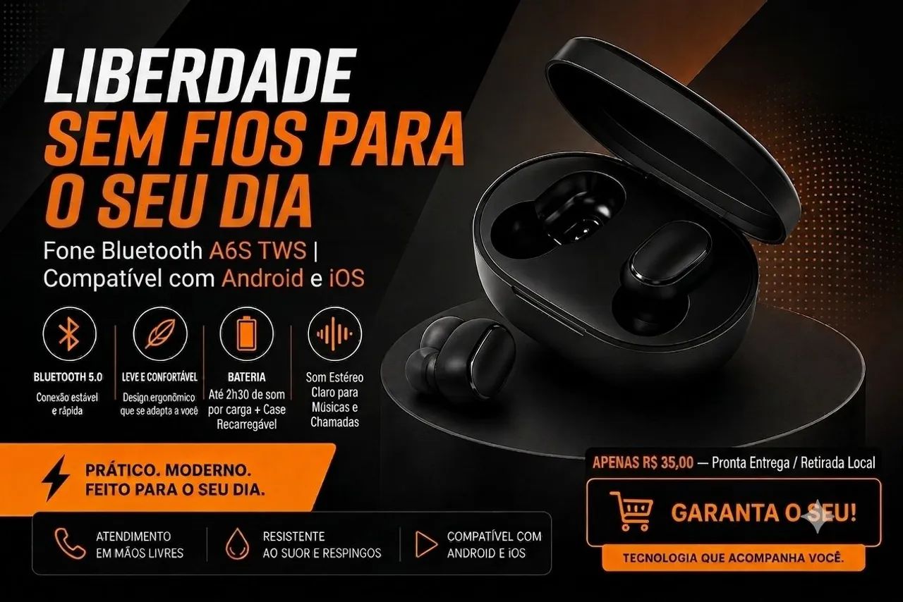 Fone Sem Fio Bluetooth A6S TWS - Foto 2