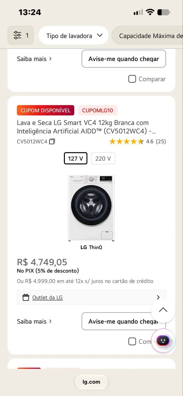 Lava e seca LG VC4 12kg Smart - Foto 4