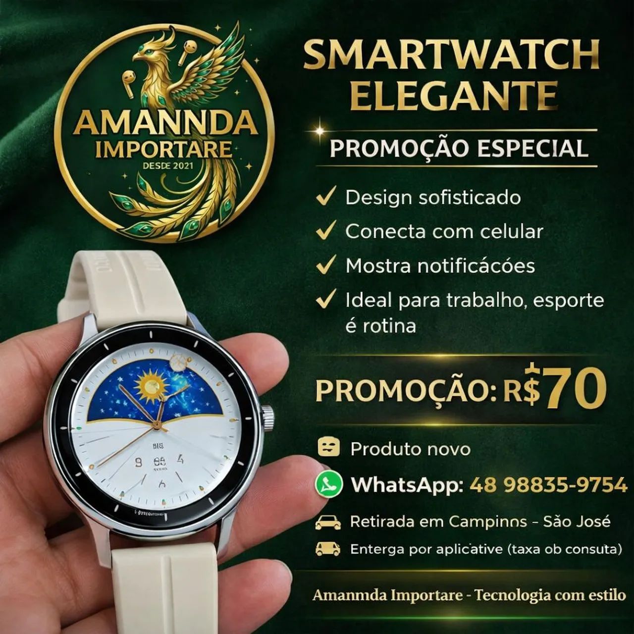 Smartwat redondo faz e recebe ligação 