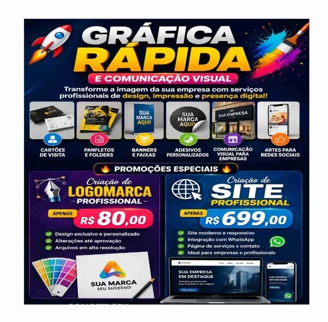 Gráfica rápida, comunicação visual e design logomarca