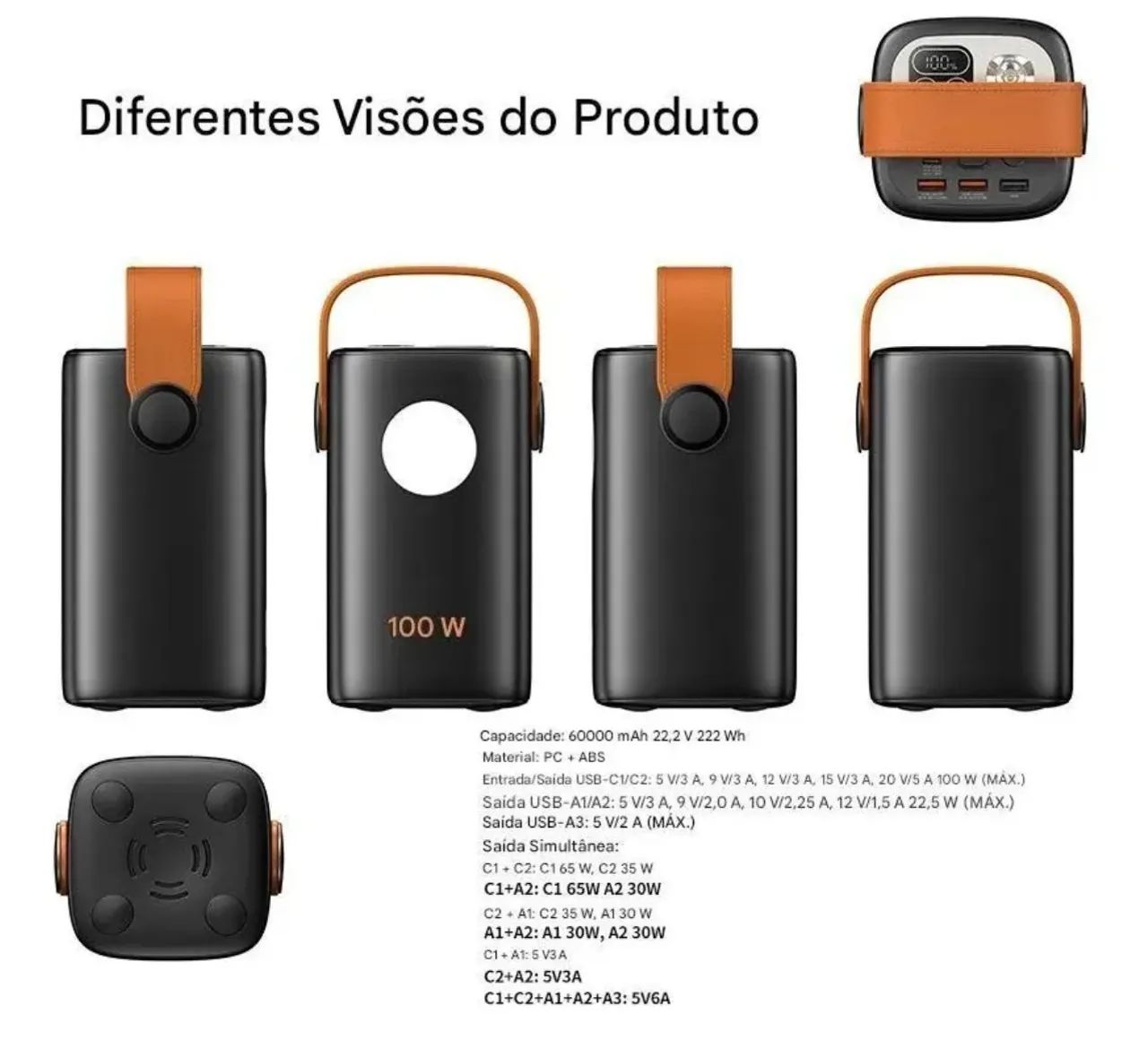 Power bank 60 mil mah Peining turbo starlink bateria portátil WUP-1027 - Foto 2