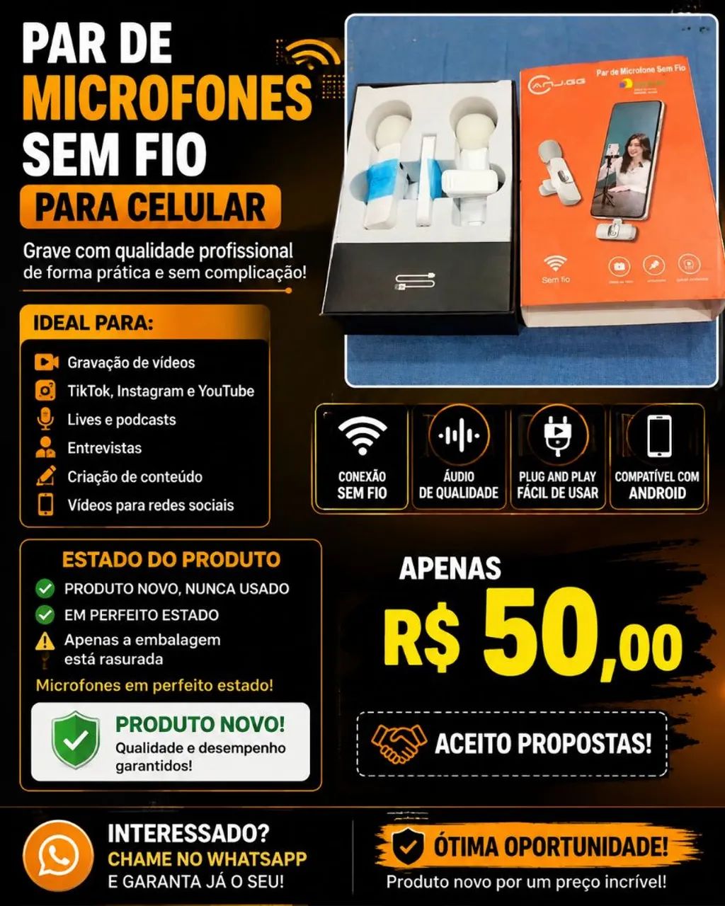 ? PAR DE MICROFONES SEM FIO PARA CELULAR 21