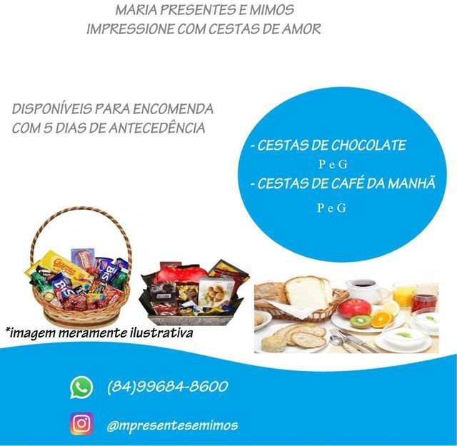 Cestas de café da manhã e cestas de chocolate