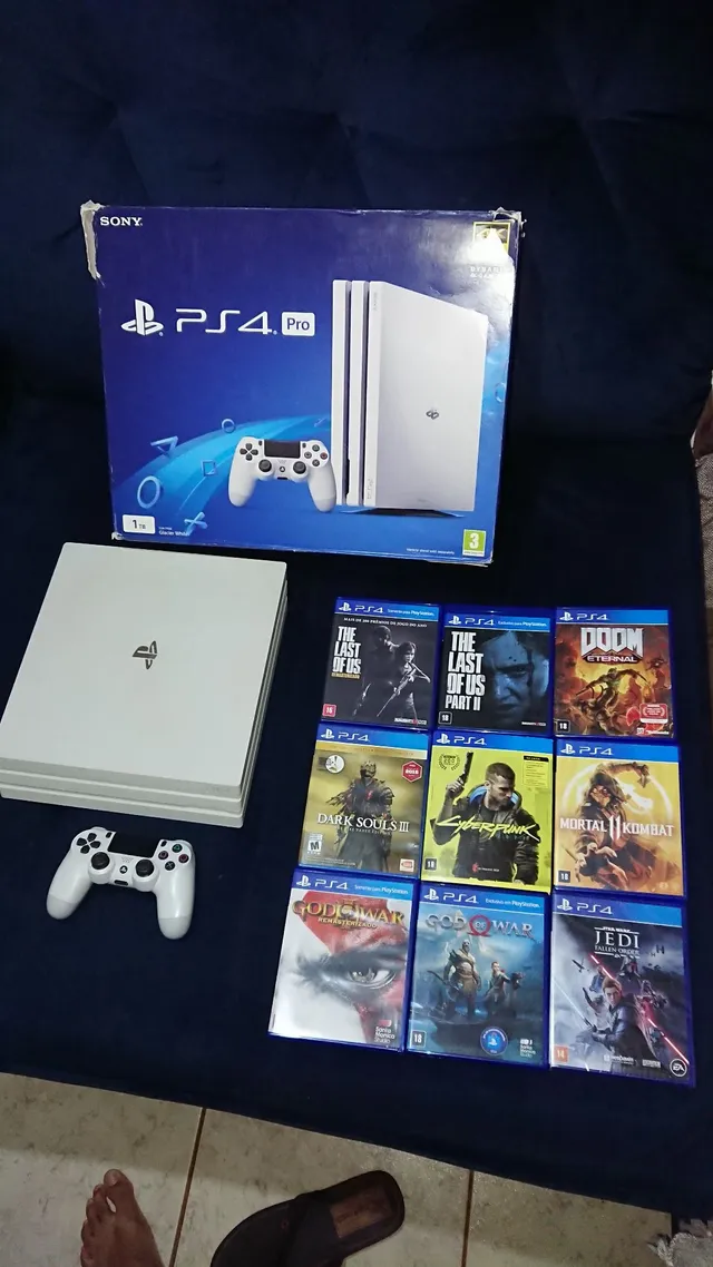 Playstation 4 Pro - Ps4 Pro Branco 1tb 3 Jogos Mídia Física