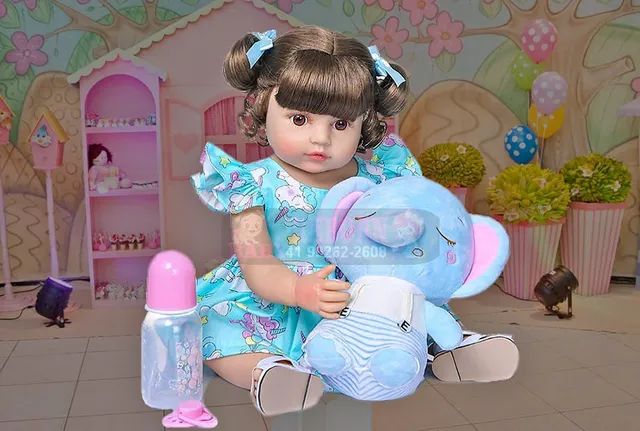 Boneca Bebê Reborn Elefantinho 55cm 100% Silicone