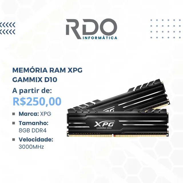 Memória Ram XPG Gammix D10 8GB DDR4 - AX4U30008G16A-SB10 - Memória