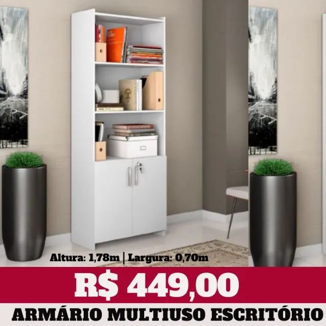 Estante Escritório 3 Prateleiras 2 Portas com Chave (Novo) Entrega Grátis! 