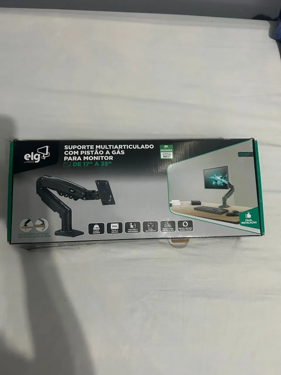 ELG, F80N, Suporte Ergonômico Articulado de Mesa com Pistão a Gás.