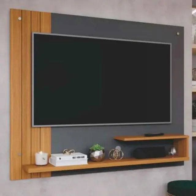 "Harmonia e Design: Painel Compacto Dunas com Ripado Decorativo para TV até 55 