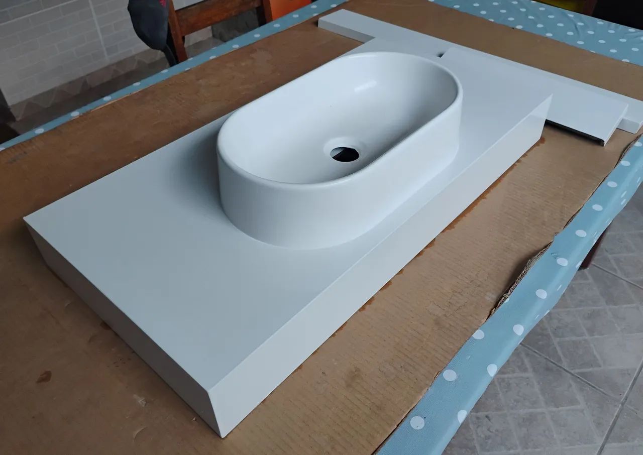 Pia Porcelanato (Branco/Branco) 80x40 com cuba de sobrepor ( - Foto 4