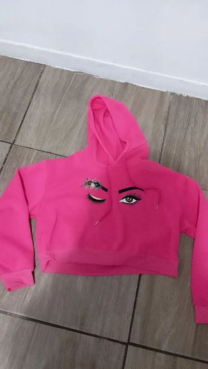 Blusa de Moletom Rosa Shein com Estampa de Olho,Nova,flanelada M
