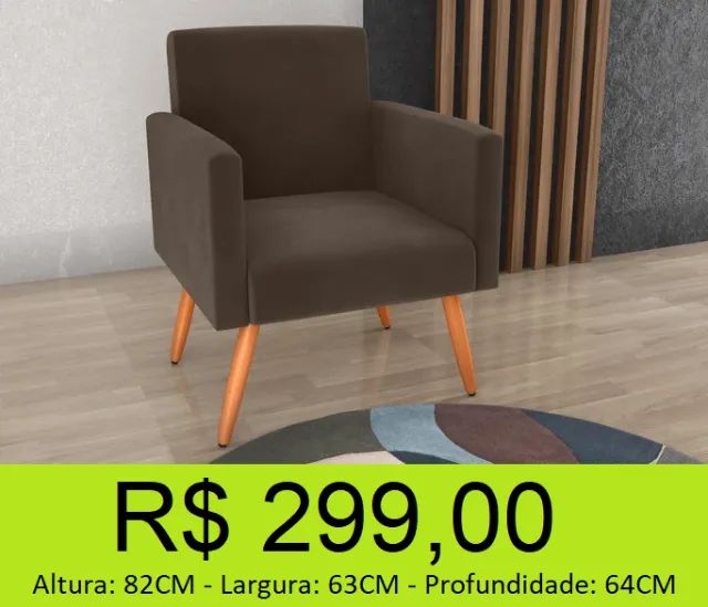 Poltrona com pés palito de madeira