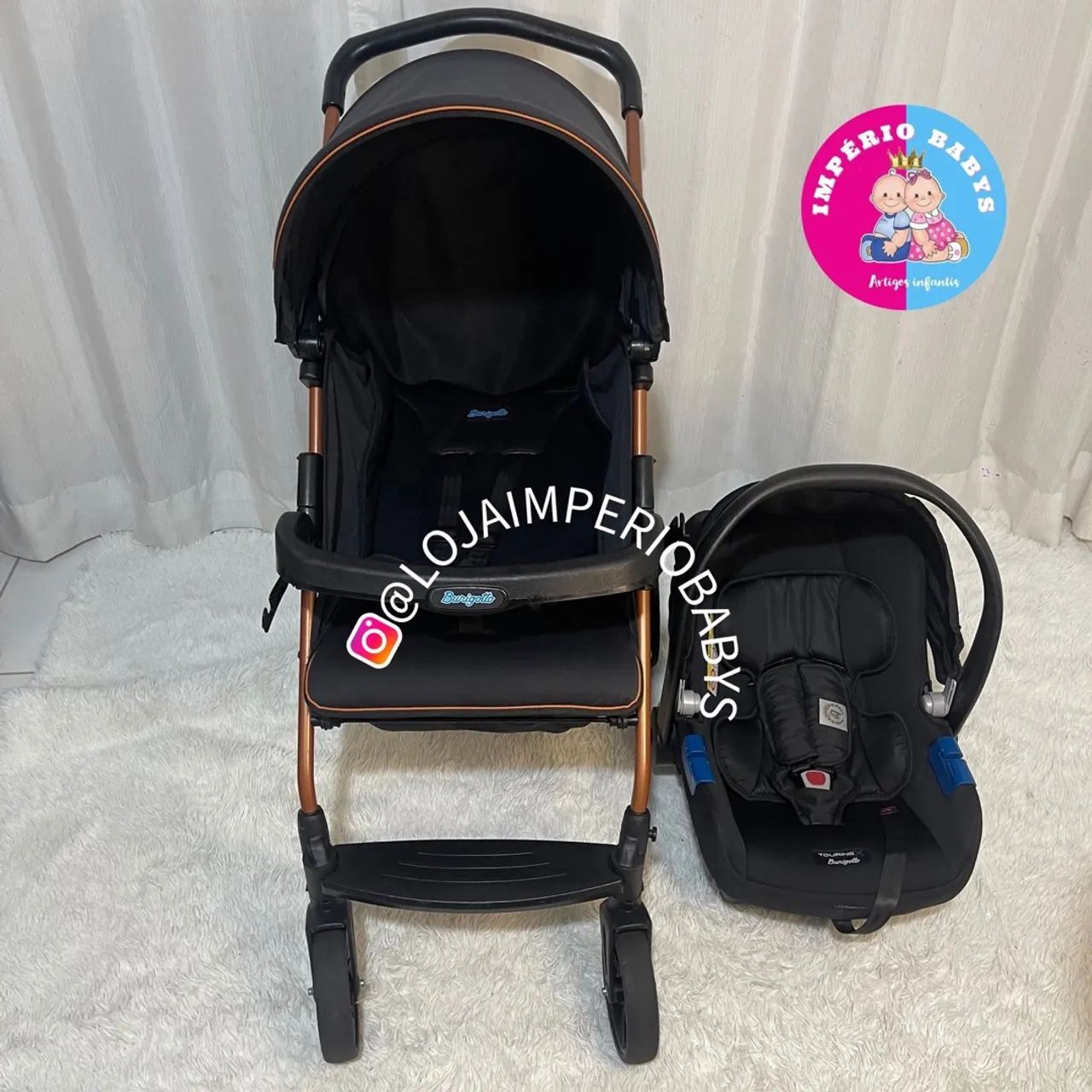 Carrinho de bebê com bebê conforto burigotto 