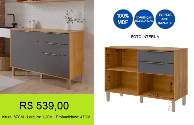 Balcão de 1,20M 100% MDF