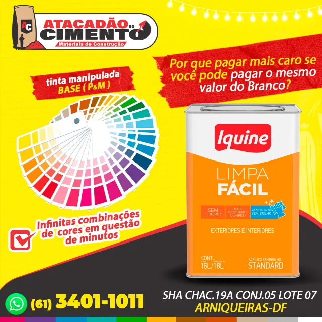 Tinta Iquine Milhares de cores com preço de Branco Manipulada na hora com Base P&M