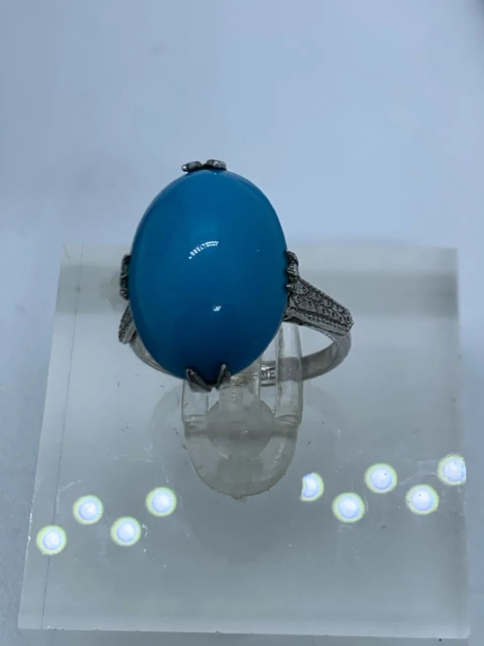Anel vintage de prata com pedra azul aro 9  - Foto 3