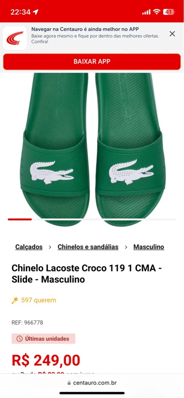 Vendo chinelo Lacoste original