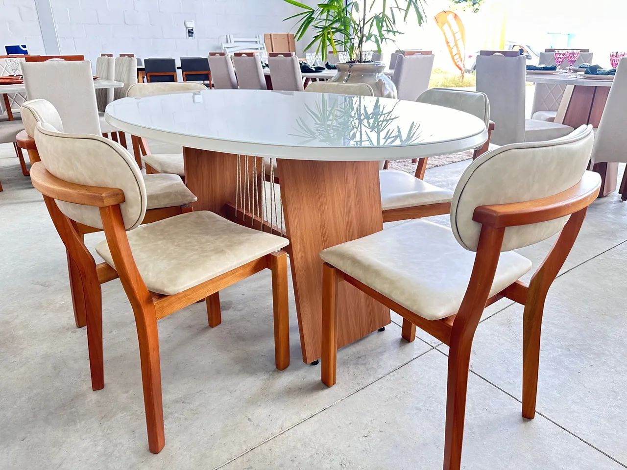 Mesa de Jantar 180x1 Base com Cordas Náuticas 6 Cadeiras - Moderna e Elegante