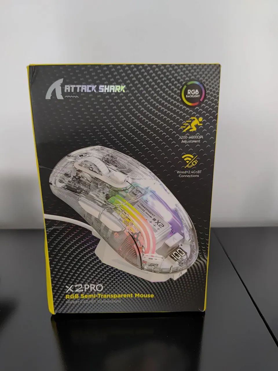 Mouse Gamer RGB Semi-Transparente(PRETO) Attack Shark X2 Pro [LACRADO]