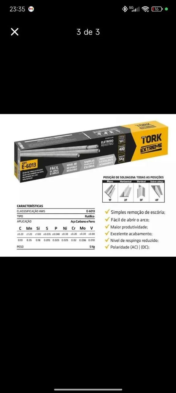 Eletrodo Revestido Tork Extreme 5kg Ótimo custo e benefício - Foto 3