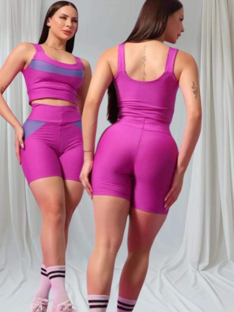 Conjunto Fitness Rosa com Detalhes