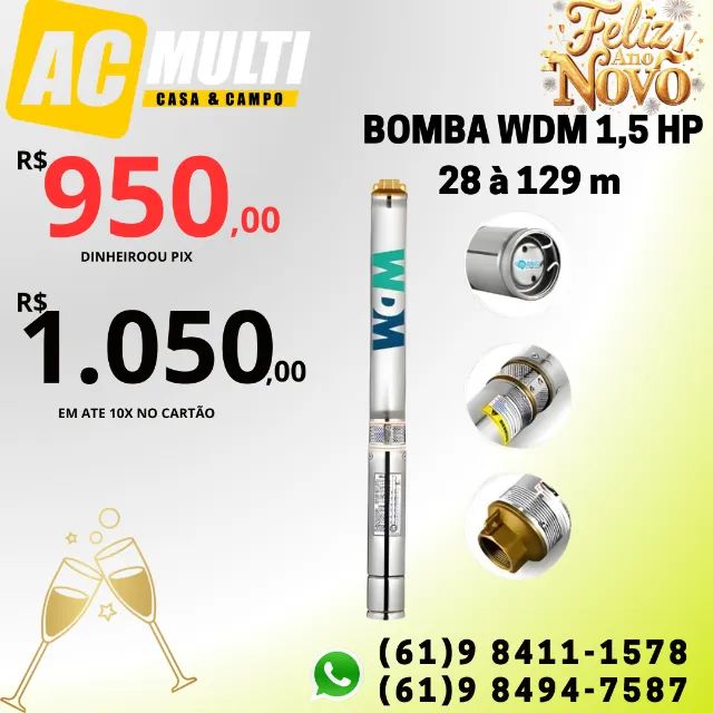 Bomba para poço artesiano caneta  palito Wdm Spe 3 15-1- 230V 1,5 cv 2 Fios