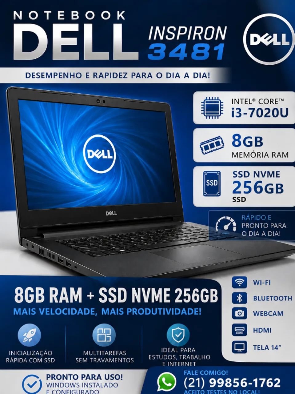 Notebook Dell Inspiron 3481 I3 7020U 8GB