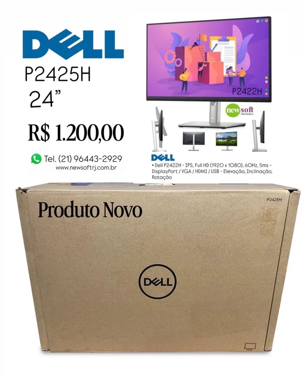 Monitor DELL P2425H - Novo na Caixa 