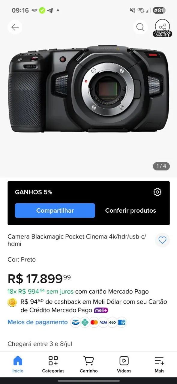Pra vender RÁPIDO! Kit Câmera Blackmagic 4k - Foto 3
