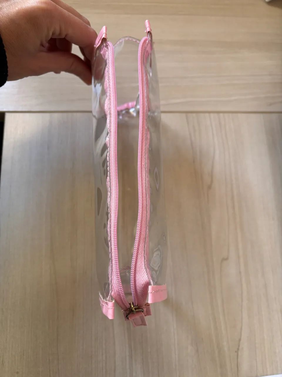 Bolsa necessaire transparente zíper rosa super resistente  - Foto 4