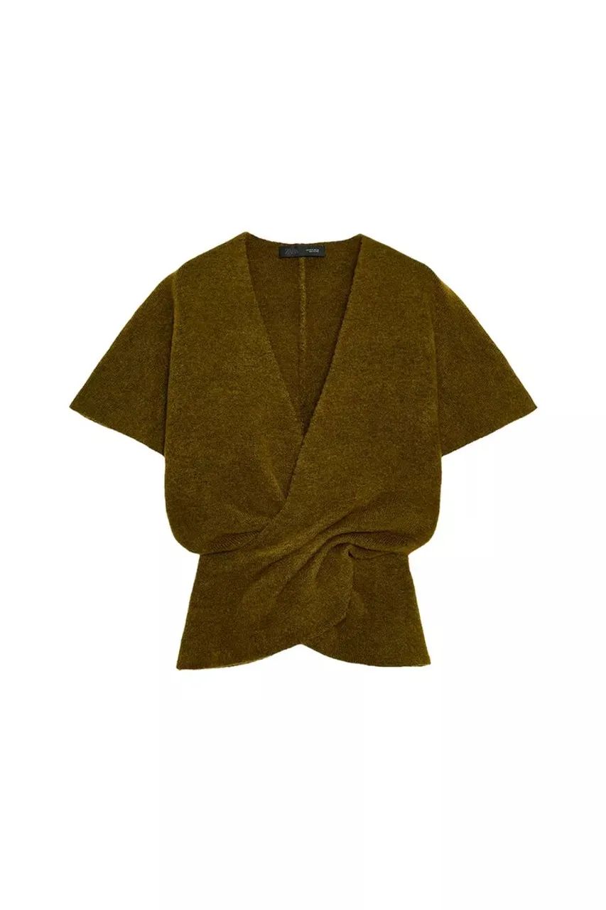 blusa suéter de tricô drapeado - zara